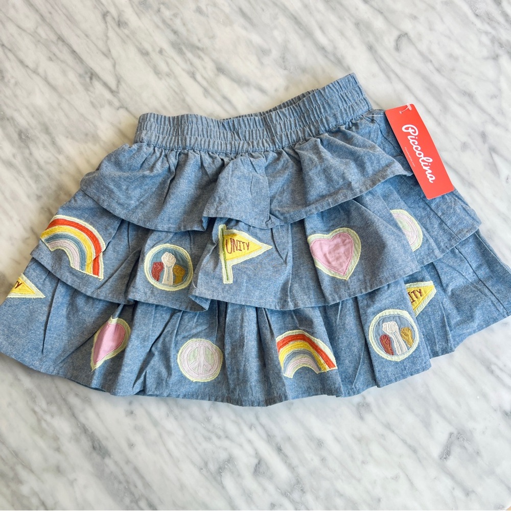 Piccolina ACTIVISM Patch Blue Chambray Girls Kids Skirt